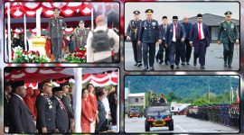 Kapolda Papua Tengah Brigjen Pol. Jermias Rontini memimpin Upacara Hari Bhayangkara ke-80 di Lapangan Kantor Gubernur Papua Tengah, Nabire. Momentum tersebut menegaskan komitmen Polri untuk terus mengabdi kepada masyarakat. Dok_Ist. NT