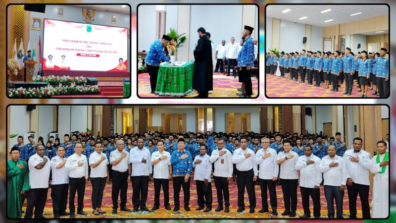 Pemerintah Provinsi Papua Tengah menyerahkan SK kepada 919 Pegawai Negeri Sipil sekaligus mengambil sumpah dan janji jabatan di Ballroom Kantor Gubernur Papua Tengah, Nabire. Dok_Alvi