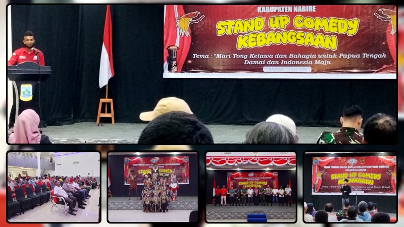 Ketua DPC BMP RI Kabupaten Nabire, Permenas Maniani, membuka Stand Up Comedy Kebangsaan di Aula RRI Nabire sebagai ajang memperkuat persatuan, toleransi, dan semangat kebangsaan melalui hiburan edukatif. Dok_ Arief/Alvi NT