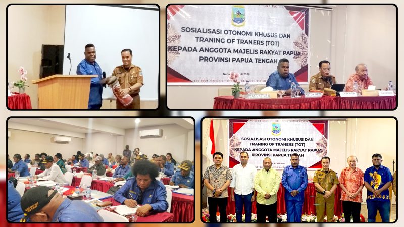 Majelis Rakyat Papua (MRP) Provinsi Papua Tengah menggelar Sosialisasi Otonomi Khusus (Otsus) dan Training of Trainers (ToT) bagi anggota MRP Papua Tengah di Aula Hotel Carmel Kalibobo, Kabupaten Nabire, selama dua hari, 6–7 Juli 2026. Dok_Alvi NT