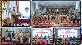 Asisten III Setda Papua Tengah Viktor Fun mewakili Gubernur Meki Fritz Nawipa membuka Sosialisasi Program Pensiun bagi ASN bersama PT Taspen dan Bank Mandiri Taspen di Ballroom Kantor Gubernur Papua Tengah, Selasa (7/7/2026). Dok_Humas PTT