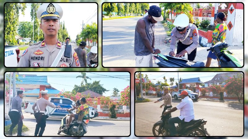 Personel Satlantas Polres Nabire melaksanakan patroli sore dalam Kegiatan Rutin yang Ditingkatkan (KRYD) di Jalan Pepera, Rabu (8/7/2026). Dok_Alvi NT