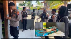 Personel Tim Inafis Satreskrim Polres Nabire bersama anggota piket melakukan olah TKP dan mengevakuasi jenazah seorang pria yang ditemukan meninggal dunia di kawasan Auri, Kelurahan Karang Mulia, Kabupaten Nabire, Kamis (9/7/2026). Dok_Humas polres nabire. NT