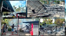 Satu unit rumah milik Rini Iriana Laloan (32) di Jalan Poros Samabusa, Kelurahan Kimi, Distrik Teluk Kimi, Kabupaten Nabire, Papua Tengah, ludes dilalap api sekitar pukul 13.35 WIT. Tidak ada korban jiwa dalam peristiwa tersebut, namun kerugian material diperkirakan mencapai Rp170 juta. Kamis (9/7/2026). Dok_Alvi NT