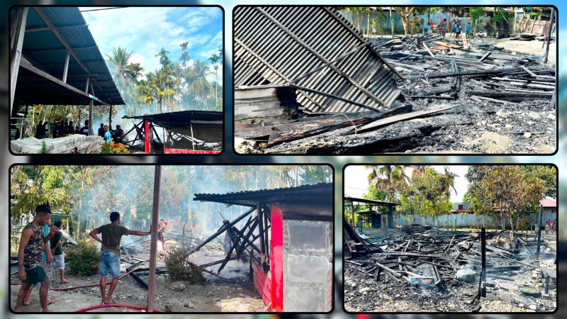 Satu unit rumah milik Rini Iriana Laloan (32) di Jalan Poros Samabusa, Kelurahan Kimi, Distrik Teluk Kimi, Kabupaten Nabire, Papua Tengah, ludes dilalap api sekitar pukul 13.35 WIT. Tidak ada korban jiwa dalam peristiwa tersebut, namun kerugian material diperkirakan mencapai Rp170 juta. Kamis (9/7/2026). Dok_Alvi NT