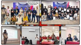 General Superintendent Media Relations PTFI, M. Rizal, menyerahkan apresiasi kepada peserta terbaik pada penutupan Pelatihan Menulis Feature bagi Jurnalis Nabire yang digelar PTFI bekerja sama dengan Tempo Institute di Hotel Carmel Kalibobo. Dok_Alvi NT