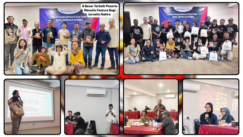 General Superintendent Media Relations PTFI, M. Rizal, menyerahkan apresiasi kepada peserta terbaik pada penutupan Pelatihan Menulis Feature bagi Jurnalis Nabire yang digelar PTFI bekerja sama dengan Tempo Institute di Hotel Carmel Kalibobo. Dok_Alvi NT