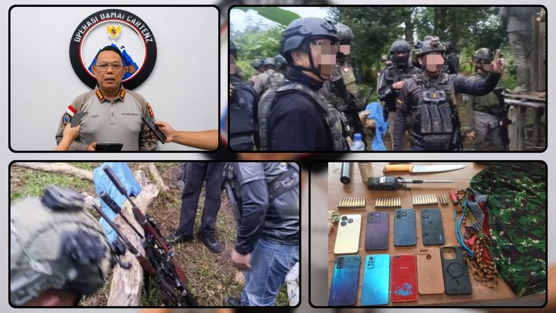 Tim gabungan Satgas Operasi Damai Cartenz-2026 bersama Polres Yahukimo melaksanakan operasi penegakan hukum terhadap kelompok bersenjata di Distrik Dekai dan mengamankan sejumlah barang bukti, termasuk tiga pucuk senjata api. Dok_ODC 2026. NT