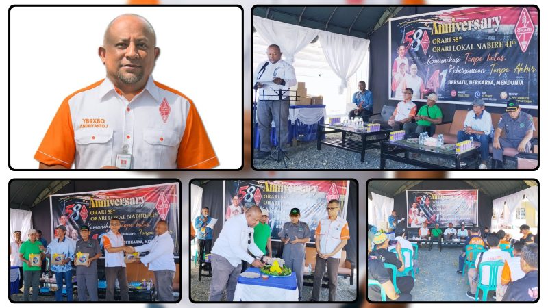 Ketua ORARI Lokal Nabire, Andriyanto Juwandani Sawo, menyampaikan sambutan pada peringatan HUT ORARI ke-58 dan HUT ORARI Lokal Nabire ke-41 di Jalan Pipit, Kelurahan Girimulyo, Kabupaten Nabire, Minggu (19/7/2026). Dok_Alvi NT