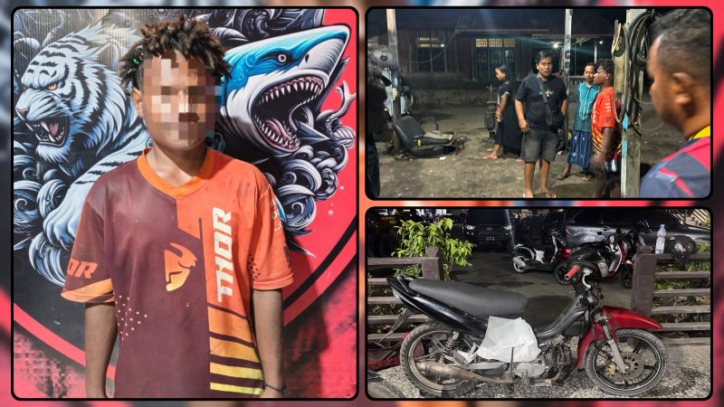 Tim Resmob Satreskrim Polres Nabire mengamankan terduga pelaku curanmor beserta sepeda motor milik korban yang ditemukan di wilayah Wanggar, Kabupaten Nabire. Dok_Res.NT