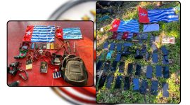 Petugas Polres Nabire mengamankan sejumlah pelajar dan barang bukti terkait dugaan pengibaran bendera bercorak Bintang Kejora di Kampung Waroki, Distrik Nabire Barat, Sabtu (25/7/2026). Polisi masih melakukan penyelidikan. Dok_Res. NT