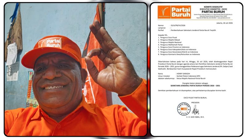 Henry Saragih resmi menjabat Sekretaris Jenderal Partai Buruh periode 2026–2031 setelah ditetapkan melalui Rapat Presidium. Executive Committee Partai Buruh Papua Tengah menyambut positif penetapan tersebut. Dok_JD.NT