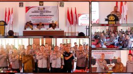 Peserta Rakernis Fungsi Binmas dan Latkatpuan Bhabinkamtibmas Tahun Anggaran 2026 mengikuti pembukaan kegiatan yang dipimpin Kapolda Papua Tengah di Mapolda Papua Tengah. Dok_Humas Polda PT. NT