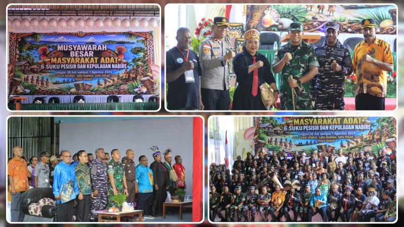 Ratusan peserta dari enam suku pesisir dan kepulauan menghadiri pembukaan Musyawarah Besar (Mubes) Masyarakat Adat di Pantai Menase, Kelurahan Kalibobo, Kabupaten Nabire, Kamis (30/7/2026). Forum ini menjadi wadah memperkuat persatuan, kelembagaan adat, serta perlindungan hak ulayat masyarakat adat. Dok_Ist. NT