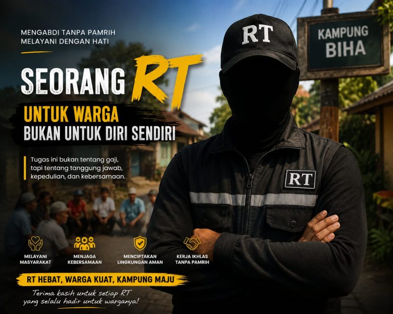 Ketua RT 01/RW 03 Kampung Biha, Samiun, menyerahkan gajinya kepada warga sebagai bentuk kepedulian sosial dan komitmen membangun kebersamaan di lingkungan. Dok_Andi NT