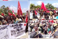 Perwakilan KNPB membacakan pernyataan sikap dalam aksi penyampaian aspirasi di halaman Kantor MRP Provinsi Papua Tengah, Kabupaten Nabire, Senin (3/8/2026). Dok_Arief NT