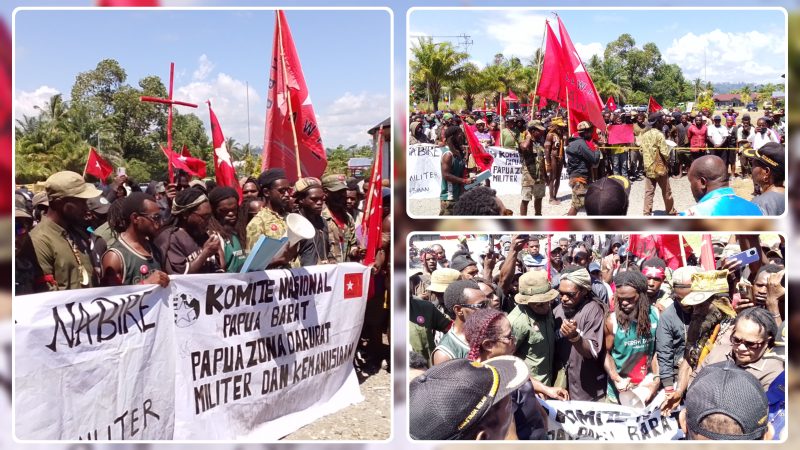 Perwakilan KNPB membacakan pernyataan sikap dalam aksi penyampaian aspirasi di halaman Kantor MRP Provinsi Papua Tengah, Kabupaten Nabire, Senin (3/8/2026). Dok_Arief NT