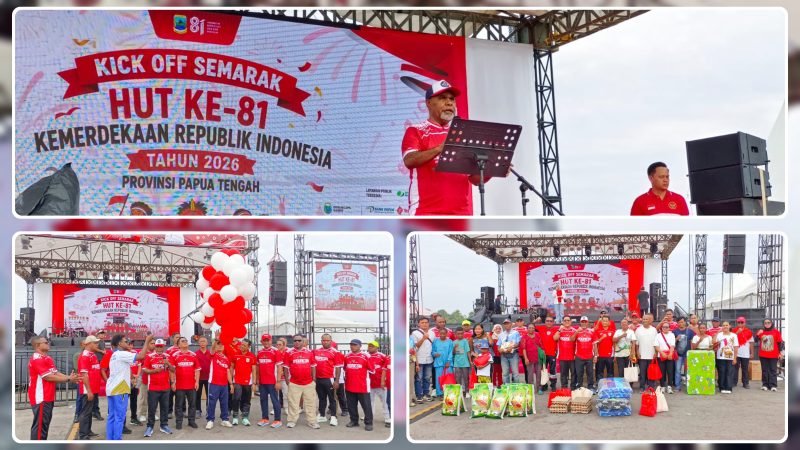 Wakil Gubernur Papua Tengah Deinas Geley saat membuka rangkaian Semarak HUT ke-81 Kemerdekaan RI di halaman Kantor Gubernur Papua Tengah, Nabire, Sabtu (8/8/2026). Dok_TCN.NT