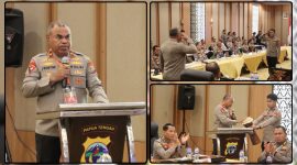 Kapolda Papua Tengah Brigjen Pol Jermias Rontini memimpin Gelar Operasional dan Analisa Evaluasi (Anev) Semester I 2026 di Timika, Kabupaten Mimika, Selasa (11/8/2026). Dok_Humas Polda PT