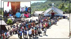 Jemaat dan masyarakat mengikuti ibadah pentahbisan serta syukuran peresmian Gereja Maranatha Dogomouto, Distrik Siriwo, Kabupaten Paniai, Kamis (13/8/2026). Dok_ED