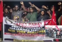 Peserta KNPB Wilayah Meepago mengikuti aksi penyampaian aspirasi di Nabire dalam rangka memperingati Perjanjian New York 15 Agustus 1962. Dok_KNPB Meepago 