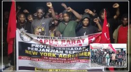 Peserta KNPB Wilayah Meepago mengikuti aksi penyampaian aspirasi di Nabire dalam rangka memperingati Perjanjian New York 15 Agustus 1962. Dok_KNPB Meepago 