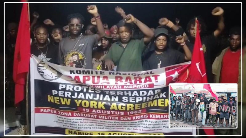 Peserta KNPB Wilayah Meepago mengikuti aksi penyampaian aspirasi di Nabire dalam rangka memperingati Perjanjian New York 15 Agustus 1962. Dok_KNPB Meepago 