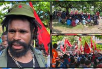 Massa KNPB berkumpul di kawasan Pos 7 Sentani, Kabupaten Jayapura, saat menyampaikan aspirasi pada Sabtu (15/8/2026). Dok_NN