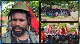 Massa KNPB berkumpul di kawasan Pos 7 Sentani, Kabupaten Jayapura, saat menyampaikan aspirasi pada Sabtu (15/8/2026). Dok_NN