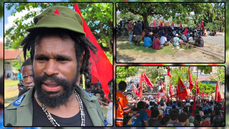 Massa KNPB berkumpul di kawasan Pos 7 Sentani, Kabupaten Jayapura, saat menyampaikan aspirasi pada Sabtu (15/8/2026). Dok_NN