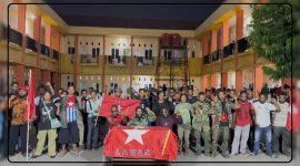 Juru Bicara KNPB Konsulat Indonesia Wilayah Makassar Jeck Ricard Matuan menyampaikan pernyataan sikap terkait konflik dan pengungsi Papua, Makassar, 23 Agustus 2026. Dok_KNPB Makassar