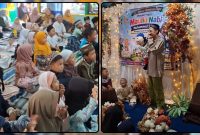 Pendongeng nasional Kak Harris bersama karakter boneka Ayis tampil menghibur sekaligus menyampaikan pesan edukatif kepada ratusan siswa dalam peringatan Maulid Nabi Muhammad SAW di sebuah sekolah di Jalan Kedung Mangu, Surabaya, Rabu (26/8/2026). Dok_Heri