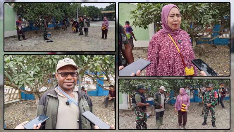 Kepala Kampung Wadio Wartina bersama jajaran pemerintah dan aparat saat meninjau lokasi rencana pembangunan sumur bor di sekitar Masjid Al-Ansor, SP 3, Kampung Wadio, Distrik Nabire Barat. Dok_Arief NT