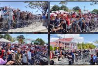 Massa IKT Nabire dan Forum Peduli CKC menyampaikan aspirasi di depan Pengadilan Negeri Nabire, Senin (31/8/2026), saat agenda tuntutan perkara pembunuhan remaja di Kampung Waroki. Dok_Arief NT