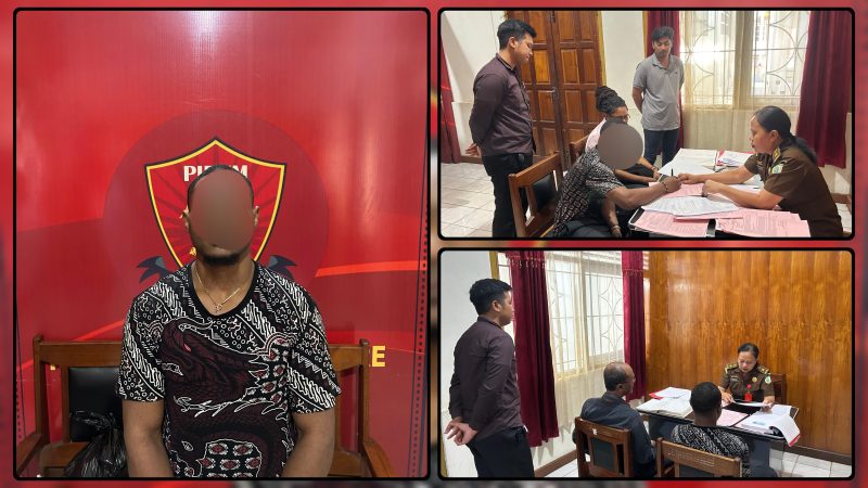 Satreskrim Polres Nabire menyerahkan tersangka dan barang bukti perkara dugaan pencurian dengan kekerasan kepada Kejaksaan Negeri Nabire setelah berkas perkara dinyatakan lengkap atau P-21, Senin (31/8/2026). Dok_SatRes. NT