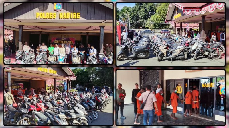 Kapolres Nabire AKBP Samuel D. Tatiratu, S.I.K., S.H., CPHR, saat menyampaikan hasil Operasi Sikat Noken 2026 dalam press release di Mapolres Nabire, Senin (10/8/2026). Dok_Arief NT