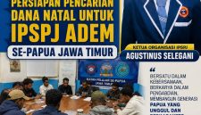 Ketua IPSPJ Agustinus Selegani bersama anggota mengikuti rapat diskusi persiapan pencarian dana Natal dan program ADEM Se-Papua Jawa Timur di Sekretariat IPSPJ, Malang, Selasa (11/8/2026). Dok_AS.NT