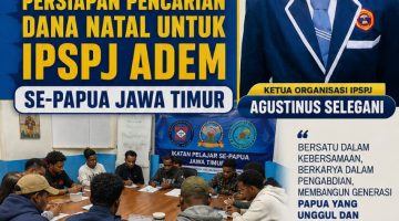 Ketua IPSPJ Agustinus Selegani bersama anggota mengikuti rapat diskusi persiapan pencarian dana Natal dan program ADEM Se-Papua Jawa Timur di Sekretariat IPSPJ, Malang, Selasa (11/8/2026). Dok_AS.NT
