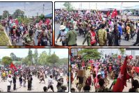 Ratusan massa KNPB tiba di halaman Kantor DPR Papua Tengah, Nabire, Sabtu (15/8/2026), setelah melakukan long march untuk menyampaikan aspirasi. Dok_Arief NT