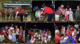 Warga Kampung Sanoba antusias mengikuti lomba panjat pinang dan gigit kelereng dalam memeriahkan HUT ke-81 Kemerdekaan RI. Dok_Arief NT