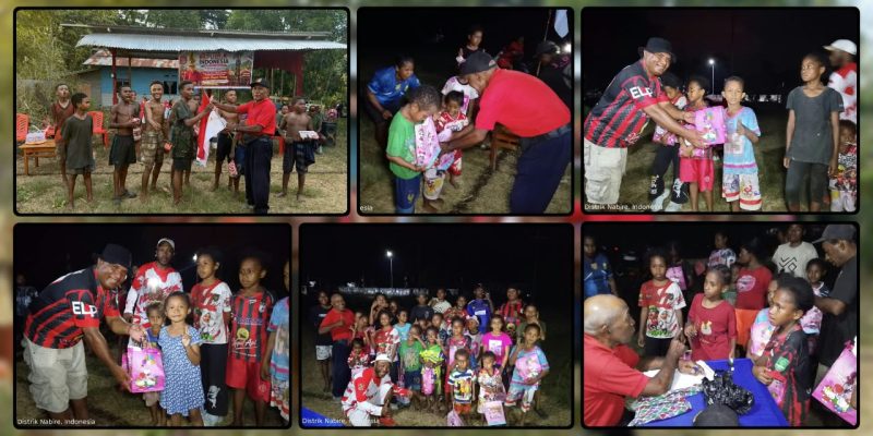 Warga Kampung Sanoba antusias mengikuti lomba panjat pinang dan gigit kelereng dalam memeriahkan HUT ke-81 Kemerdekaan RI. Dok_Arief NT