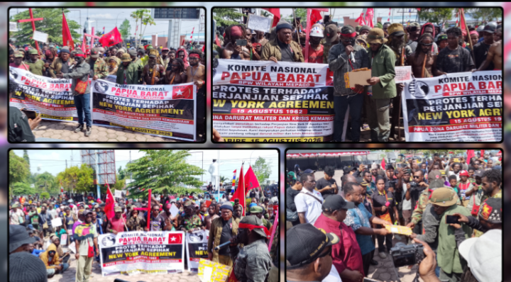 KNPB Wilayah Se-Meepago menyampaikan pernyataan sikap politik terkait Perjanjian New York 1962 dan situasi Papua Barat di Nabire, Sabtu (15/8/2026). Dok_Arief NT