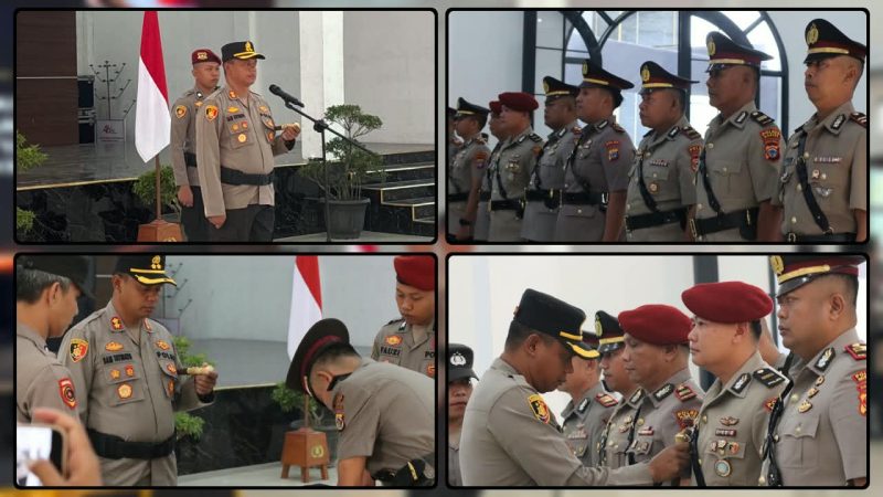 Kapolres Nabire AKBP Samuel Dominggus Tatiratu memimpin upacara pengukuhan dan serah terima jabatan sejumlah pejabat Polres Nabire, Kamis (27/8/2026). Dok_Humas Polres Nabire