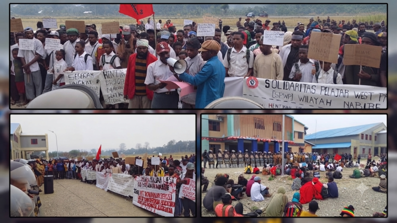 Massa Solidaritas Pelajar West Papua (SPWP) menyampaikan aspirasi dalam aksi Jilid III di Kantor Dinas Pendidikan dan Kebudayaan Provinsi Papua Tengah, Nabire, Selasa (15/9/2026). Dok_Arief NT