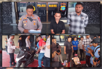 Kapolres Nabire AKBP Samuel D. Tatiratu menunjukkan sepeda motor Honda Beat yang ditemukan setelah dilaporkan hilang sejak 2020. Kendaraan tersebut diamankan dalam rangkaian pengamanan aksi pelajar di Nabire, Selasa (15/9/2026). Dok_Arief NT