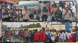 Kapolres Nabire AKBP Samuel D. Tatiratu memberikan keterangan usai pengamanan aksi penyampaian aspirasi pelajar di Kabupaten Nabire, Selasa (15/9/2026). Dok_Arief NT