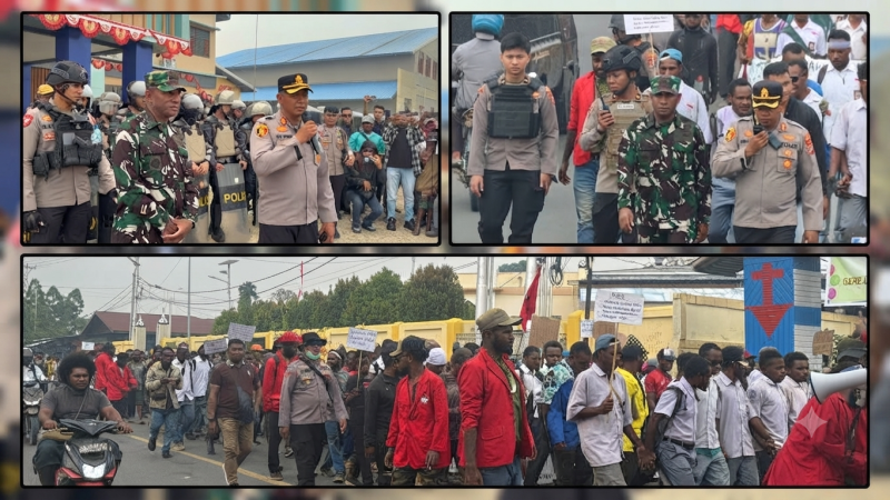 Kapolres Nabire AKBP Samuel D. Tatiratu memberikan keterangan usai pengamanan aksi penyampaian aspirasi pelajar di Kabupaten Nabire, Selasa (15/9/2026). Dok_Arief NT