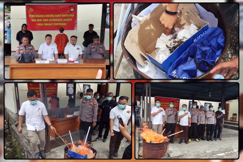 Wakapolres Nabire Kompol Dr. Piter Kendek, S.Sos., M.M., bersama jajaran terkait menyaksikan pemusnahan barang bukti narkotika jenis ganja di Satnarkoba Polres Nabire, Selasa (1/9/2026). Dok_Arief NT