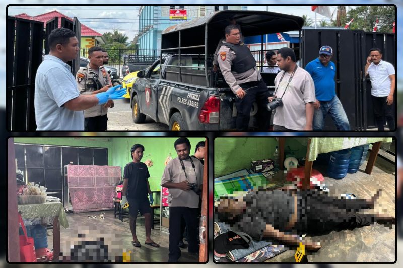 Personel Satreskrim dan Unit Identifikasi Polres Nabire melakukan pemeriksaan di lokasi penemuan pria meninggal dunia di kawasan Jalan Kali Bobo, Nabire, Selasa (1/9/2026). Dok_SatRes. NT