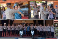 Kapolres Nabire AKBP Samuel Dominggus Tatiratu menyerahkan bantuan sepeda motor kepada dua purnawirawan Polri sebagai bentuk apresiasi atas dedikasi dan pengabdian selama bertugas. Dok_HPN. NT